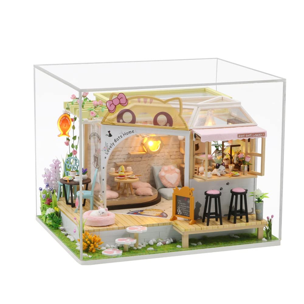 Moin Moin 1/24 Dollhouse Miniature Kit Cat Cafe LED Music Box Acrylic Case