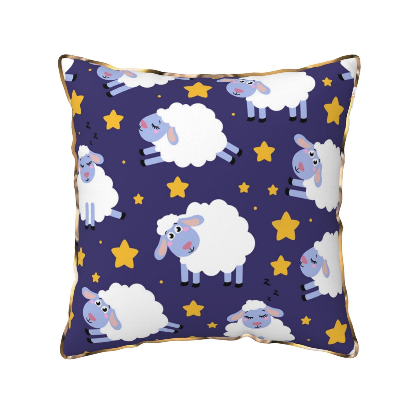 AUBKFELD Sheep Printed Velvet Cushion Cover 45x45 CM with Gold Edging Strip, Square Pillowcase Soft Throw Pillow Covers Case Decorative for Living Room Sofa Couch Bed Bench