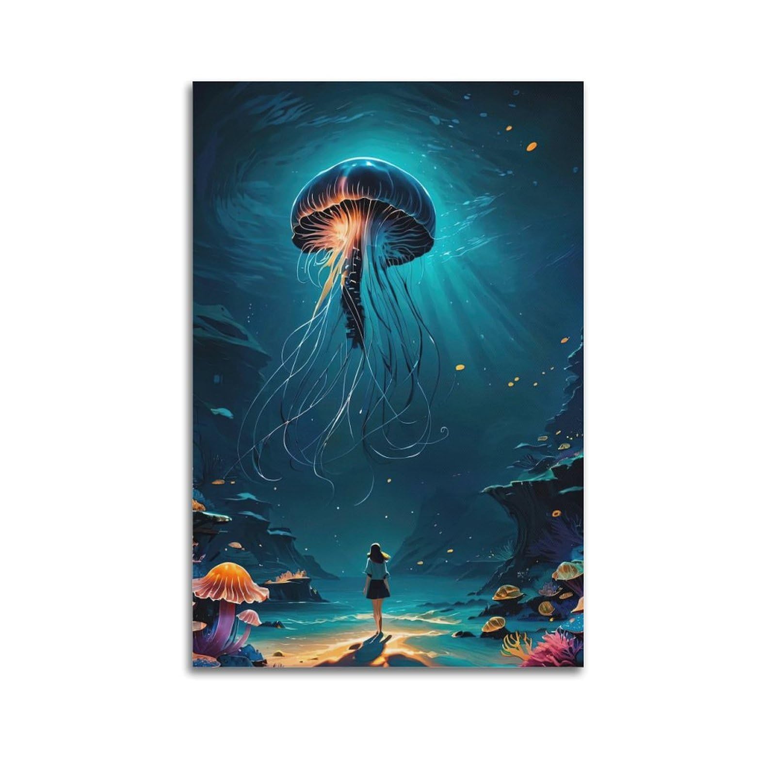MJZLQN Marine Animal Poster Beauty And The Jellyfish Poster Decorative Painting Canvas Wall Posters And Art Picture Print Modern Family Bedroom Decor Posters 24x36inch(60x90cm)