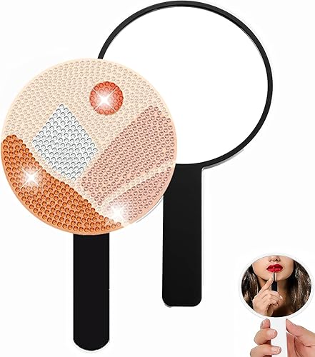 Espejo de mano compacto para bricolaje, espejo de mano con pintura de diamante, espejo de mano grande negro con asa, kits de arte de puntos de