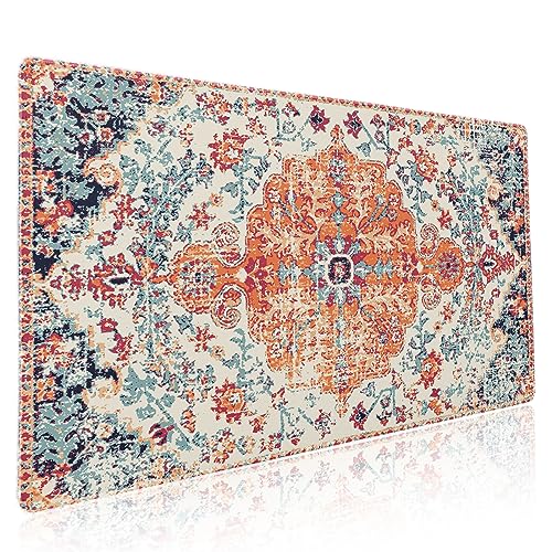 Orange Teal Boho Gaming Mauspad XXL Perser Teppich Vintage Bohemian Extended Large Desk Mat Big...