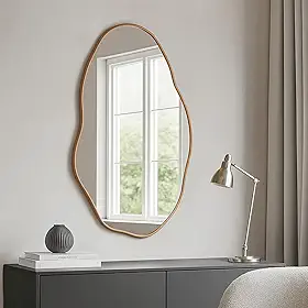 Espelho Orgânico Pedra 80x50cm Design Moderno com Moldura em Couro para Decoração Sofisticada (Caramelo)