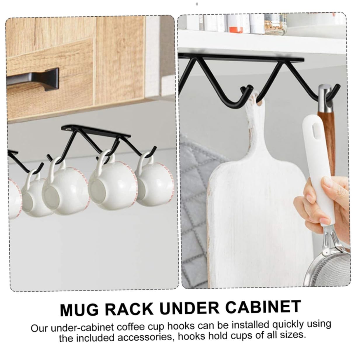 ABOOFAN 5 Set Allacciare Staffa Per Tazze Sotto L'armadio Supporto Per Scola Tazze Accessorio Da Cucina Portabicchieri Per Uso Domestico Porta Tazze Black Ferro Da Stiro 2 Pezzi * 5