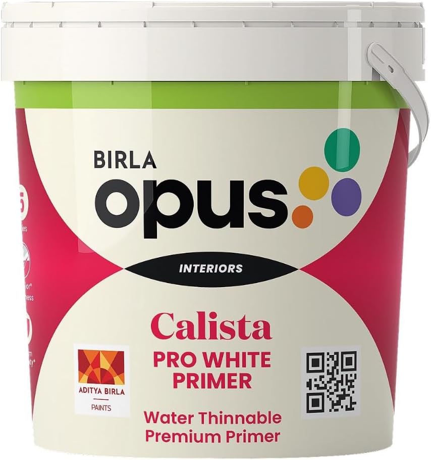 Birla Opus Calista Pro White Primer - Water Thinnable, Premium Wall Primer with Superior Whiteness and Coverage, 20 Litre, 6-Year Warranty