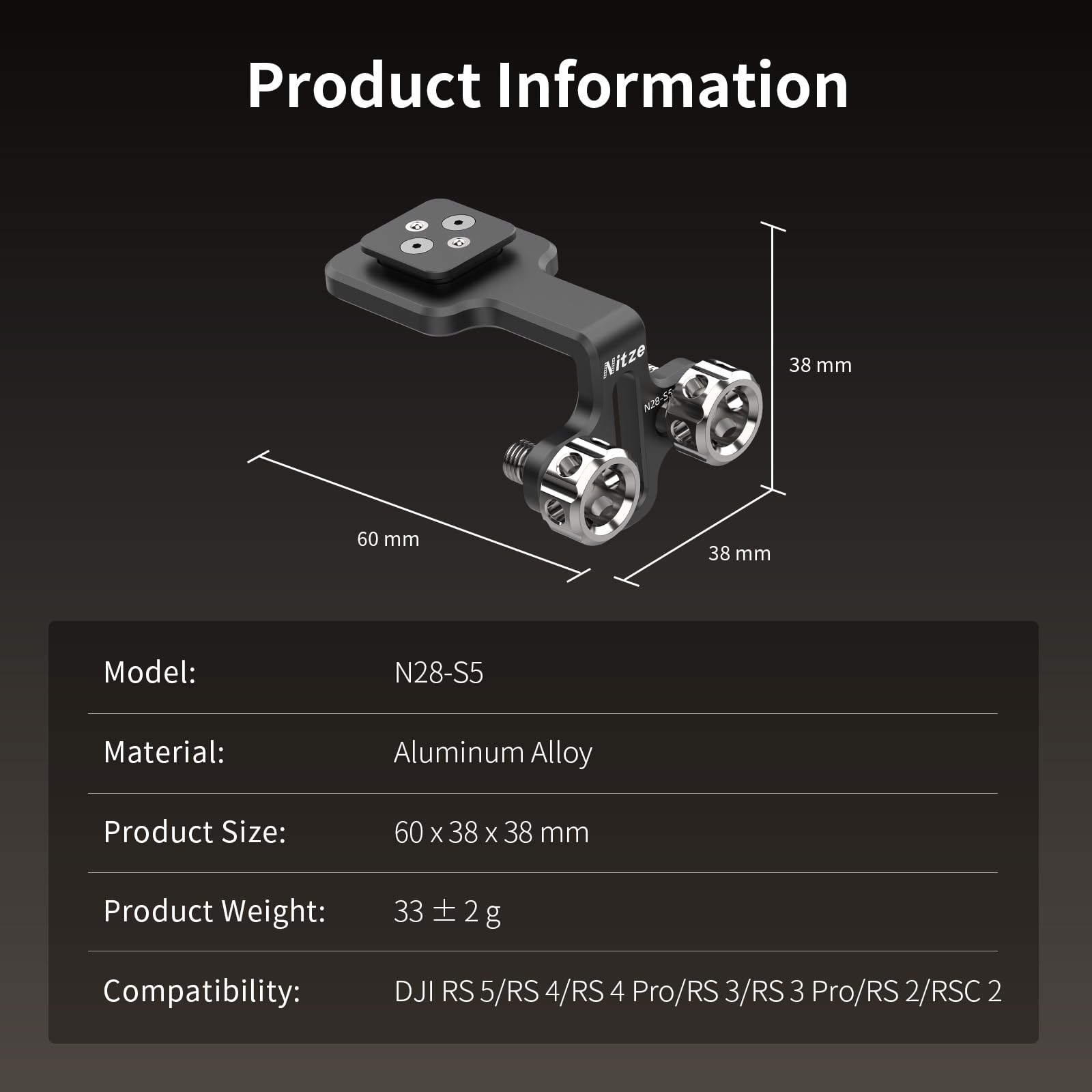 Nitze Staffa Video Wireless Stabilizzatore per DJI RS 2/RSC 2/RS 3/RS 3 Pro/RS 4/RS 4 Pro/RS 5 Gimbal - N28-S5