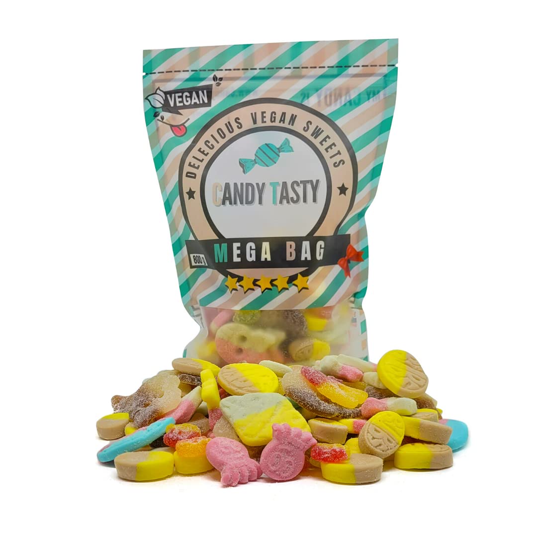 Delicious Vegan Sweets Pick'n'Mix Maxi Bag - Vegetarian - Halal - Candy Tasty Bubs Fizzy and Fizz Free Maxi Bag - Gelatin Free, Gift Bag, Vegan Eid Sweets for Kids, Gummies, Jelly