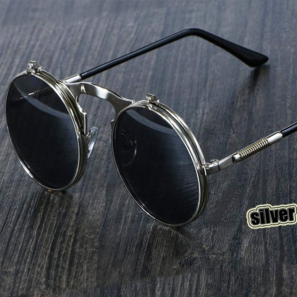 Steampunk-Sonnenbrille, rund, Metall, De Sol, Damen-Stil, Retro-Flip-Rundschreiben, doppelte Metall-Sonnenbrille, Herren-Sonnenbrille, Damen-Sonnenbrille