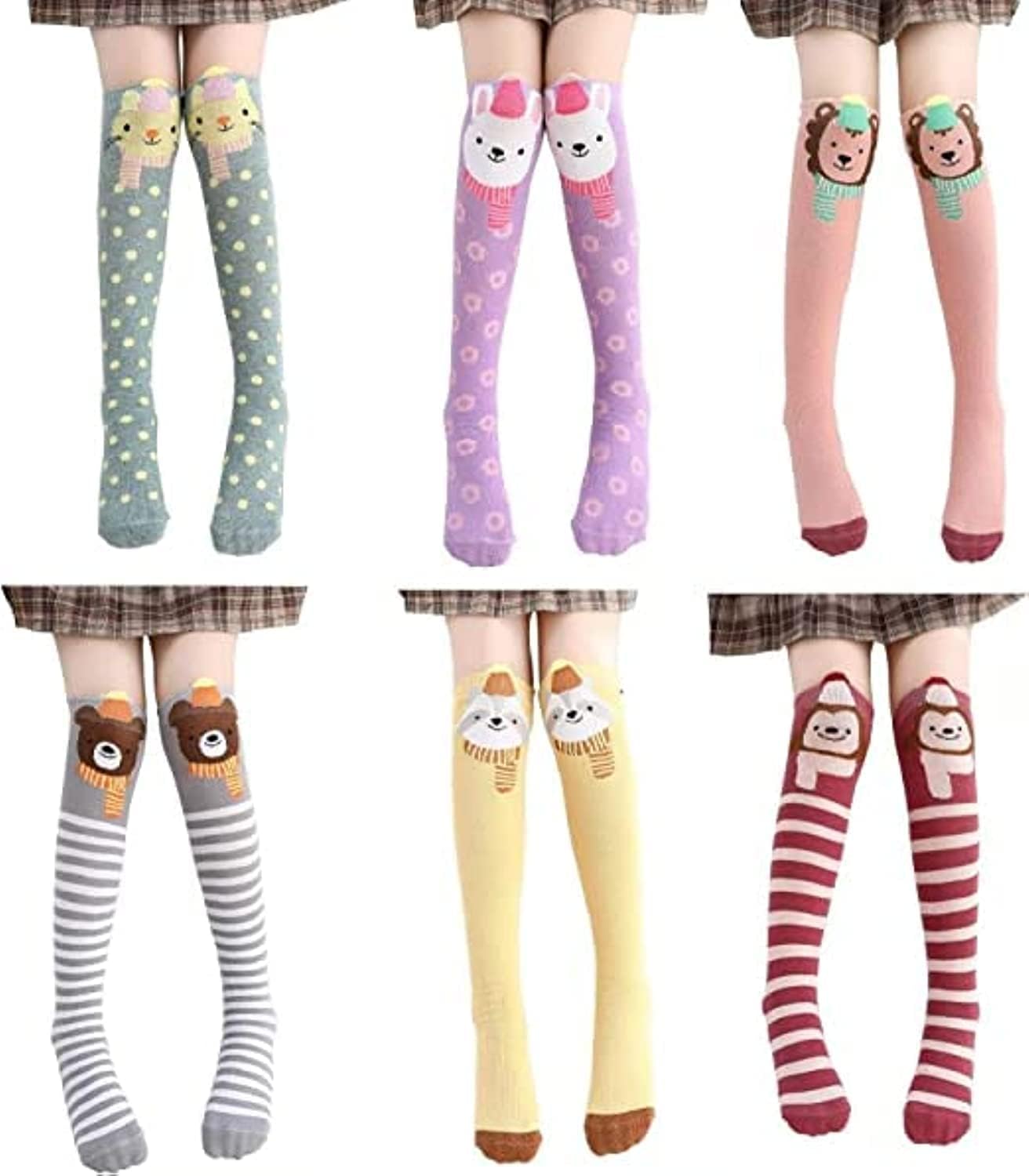 SYOSI Girls Stockings, 6 Colors Cartoon Animal Cat Bear Fox Over Calf Knee High Socks, Girls Knee Socks Girls Cartoon Straight Socks Cotton Socks, Tube Socks Pure Cotton Socks (for 2-12 Years) - S