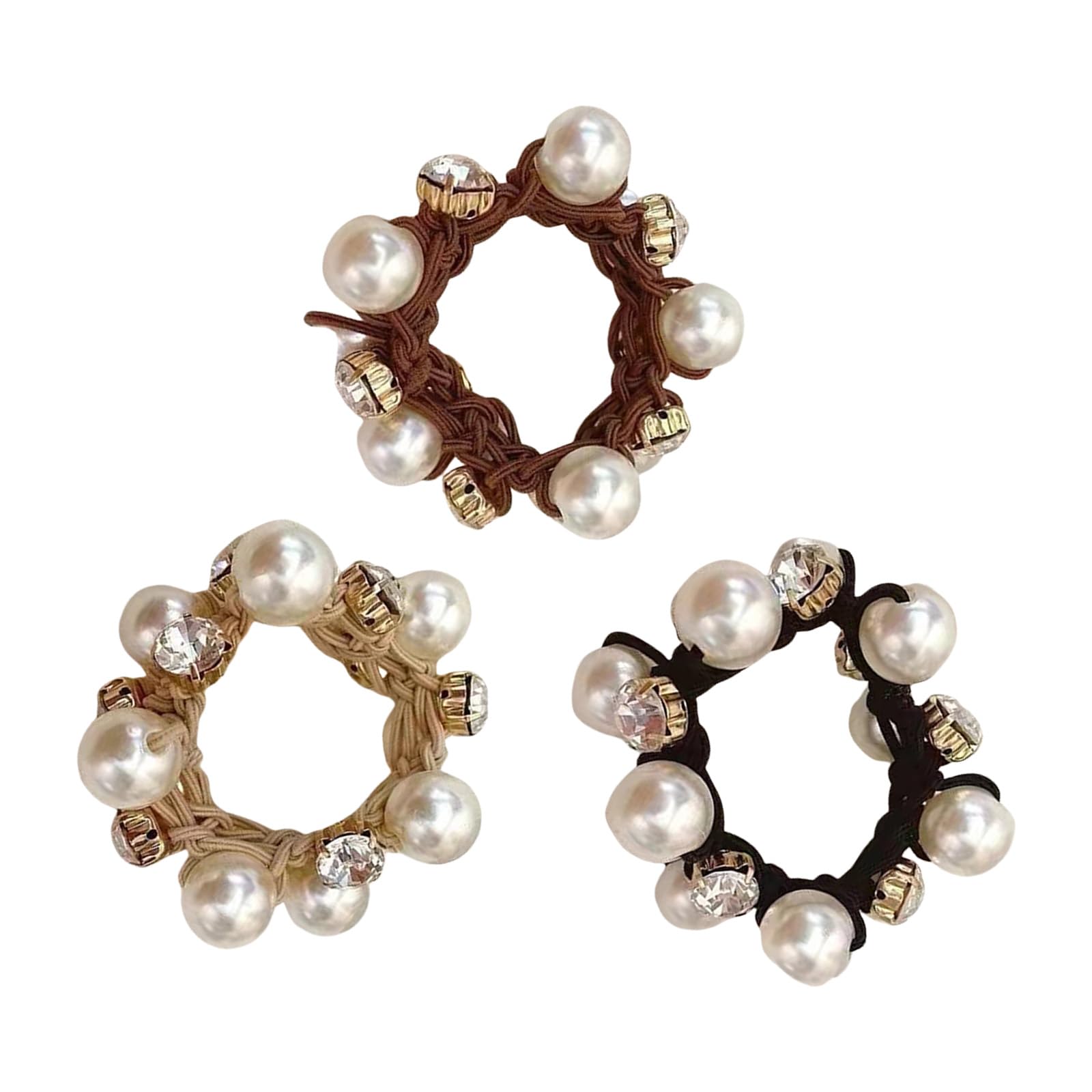 YUXITA 3 Pack Elegant Imitation Pearls Hair Ties For Women Soft Elastic Hair Bands For Ponytails Braids Everyday Use