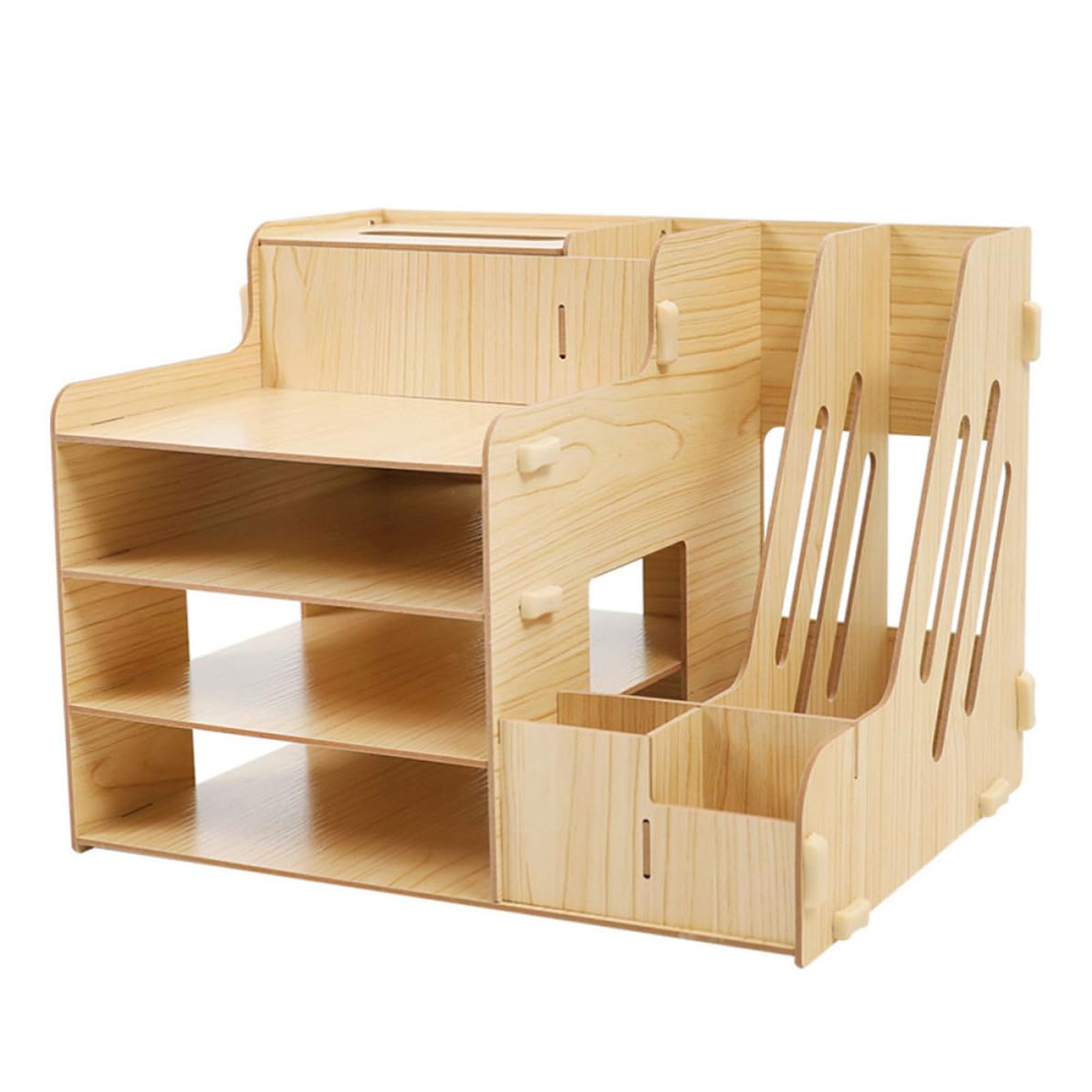 STOBAZA Organizador de Escritorio de Madera Robusta con Múltiples Compartimentos Almacenamiento Estable y Gran Capacidad para Documentos y Papelería para Oficina Estudio y Dormitorios