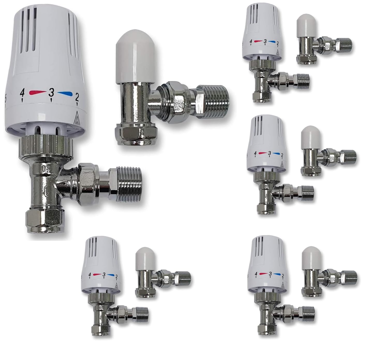 TC Thermostatic Radiator Valve Angled TRV & Lockshield 15mm -Pack of 5