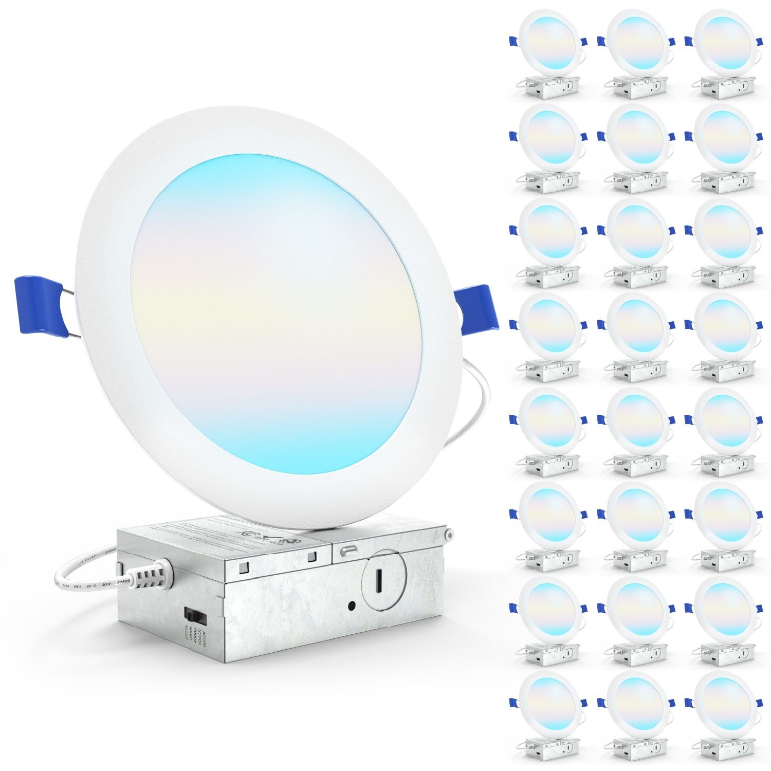 Sunco 24 Pack 6 Inch LED Recessed Light, Canless Ceiling Lights Slim with Junction Box, 1200 LM, 14W (100W Equivalent), Selectable CCT 2700K/3000K/4000K/5000K/6000K, Dimmable, Wafer Thin ETL