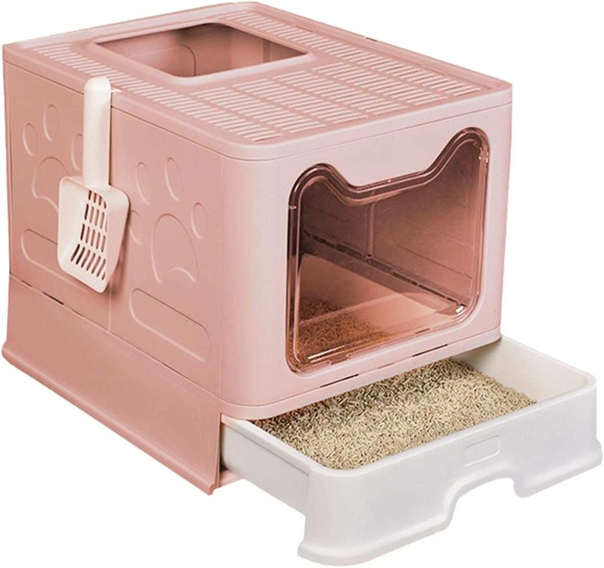 Pet Toilets Fold Bedpan Cat Litter Box Fully Enclosed Deodorant Pet Toilet with Shovel High Capacity Cat Litter Tray Pet Litter Box(Color:Gris)