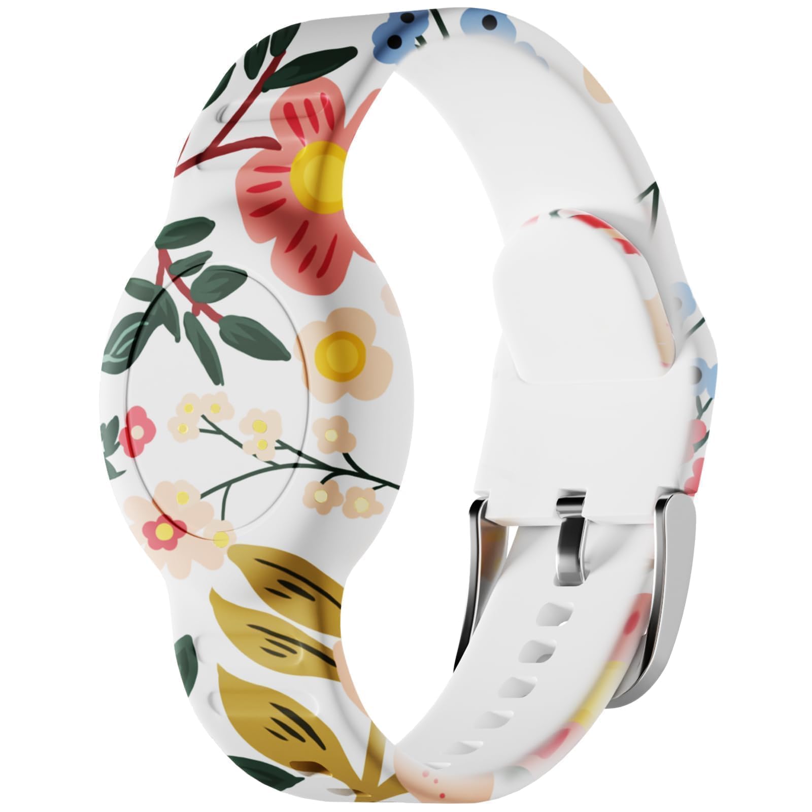 AirTag Bracelet for Kids, Waterproof Cute Print Air tag Holder for Kids with Soft Silicone Full Coverage Anti-Lost Hidden Airtag Wristband Accessories for Child, Flower