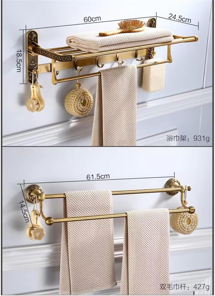 Antique Brass Aluminium Bathroom Accessories Set Robe Hook Paper Holder Towel Bar Soap Basket Bathroom Fitting,Towel bar (Towel Rack) image 2