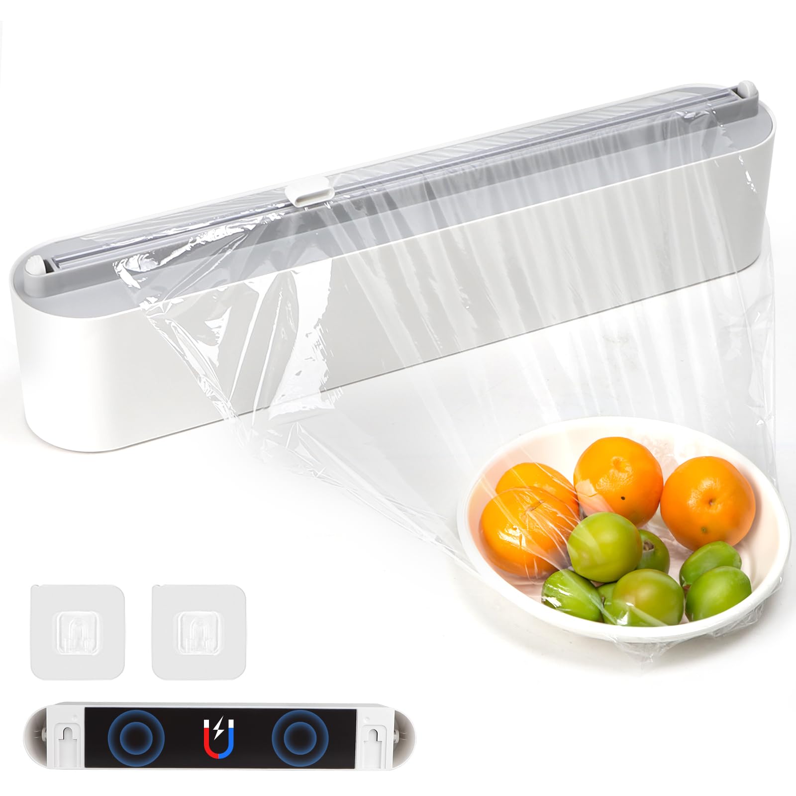 DBREAKS Dispensador Papel Aluminio y Film, Organizador Papel Aluminio y Film, Cortador de Film Transparente, Dispensador de Film de Cocina con 50m Film Transparente,Blanco