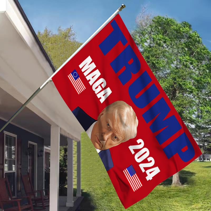 Trump 2024 Flagge, 90x152 Cm, Mit Messingösen – Für Garten, Zimmer, Auto, Aus Reißfestem Material (Rot)