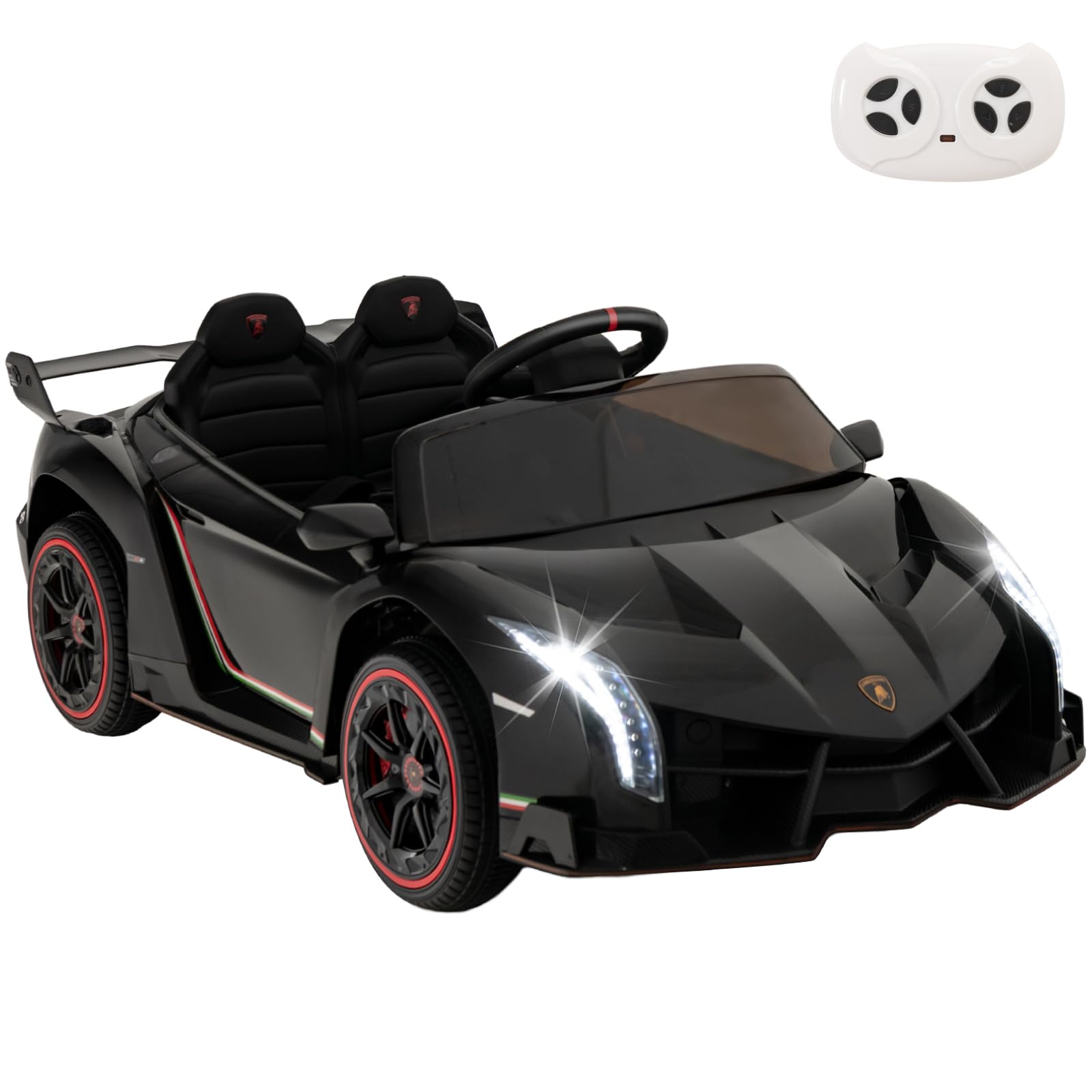GYMAX Kids Ride on Car, 12V Battery Powered Licensed Lamborghini Car with Remote Control, Music, 3 Speeds, AUX/USB &Safety Belt, Children Electric Vehicle for 3-8 Years Old (Black)