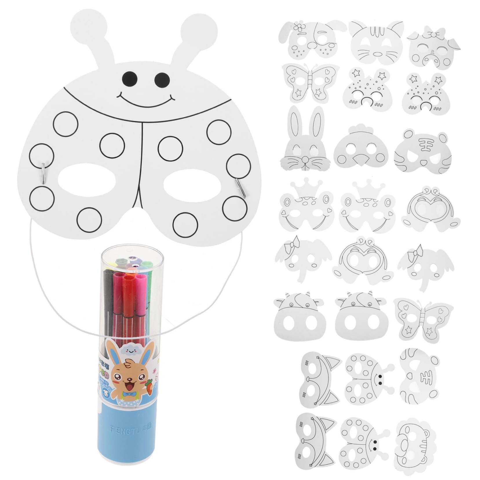 1 Set Maschere Di Animali Fai-da-te Per Bambini Maschere Vuote Maschera Vuota Maschera Non Verniciata Con Penne Ad Acquerello Per Creare Spettacoli Teatrali Da Colorare