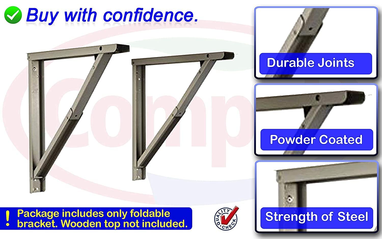 LAMPOC Heavy Duty Foldable Steel Multipurpose Folding Table Bracket with Fittings for fold Down Table or fold Down Racks Hinge Wall Mounted, Heavy-Duty Coated Shelf Bracket (24 inch Bracket, White) 3