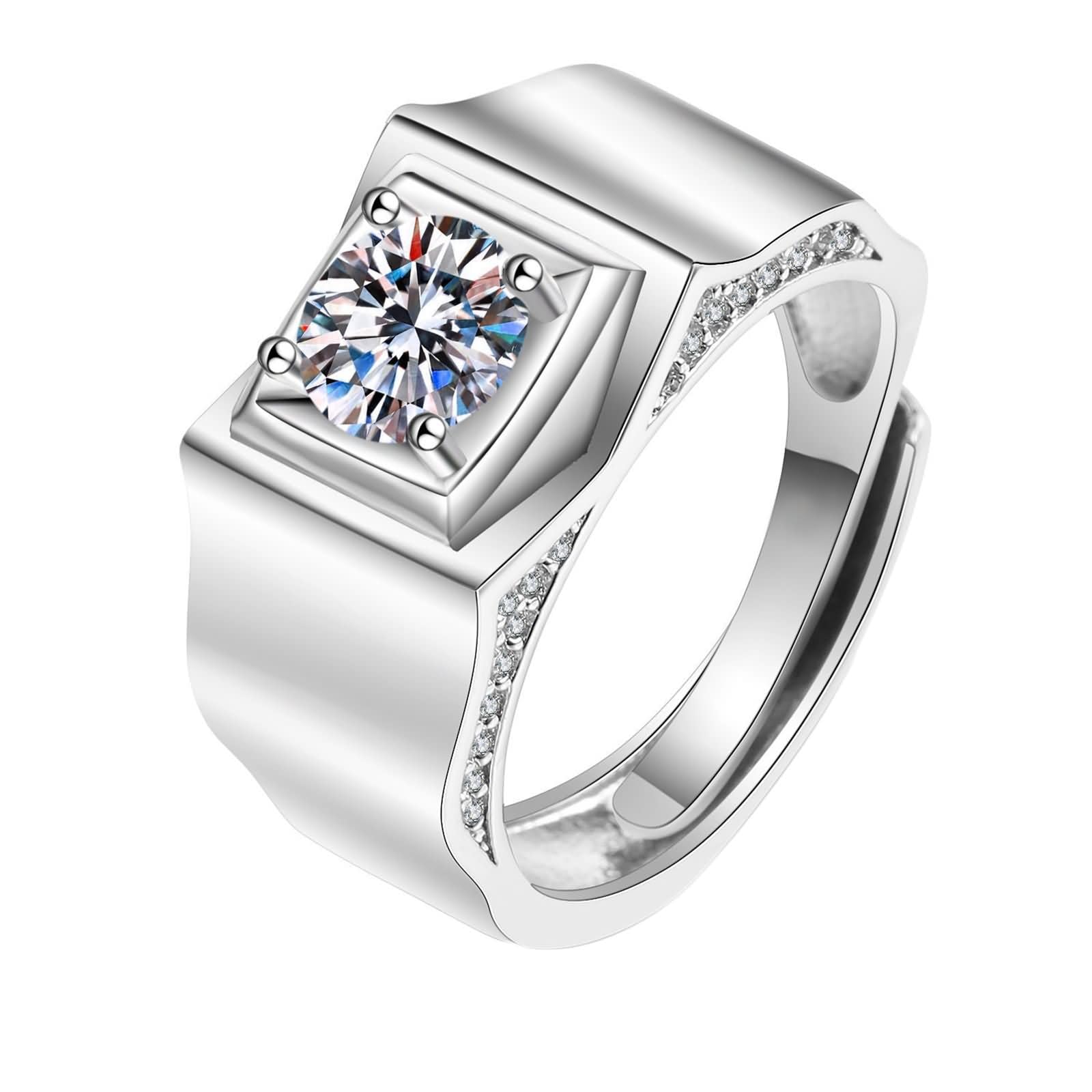 Promise Rings Bands for Men 9 K / 14 K / 18 K White Gold, Round with 1ct Created Diamond, Silver Eternity Band Rings for Men