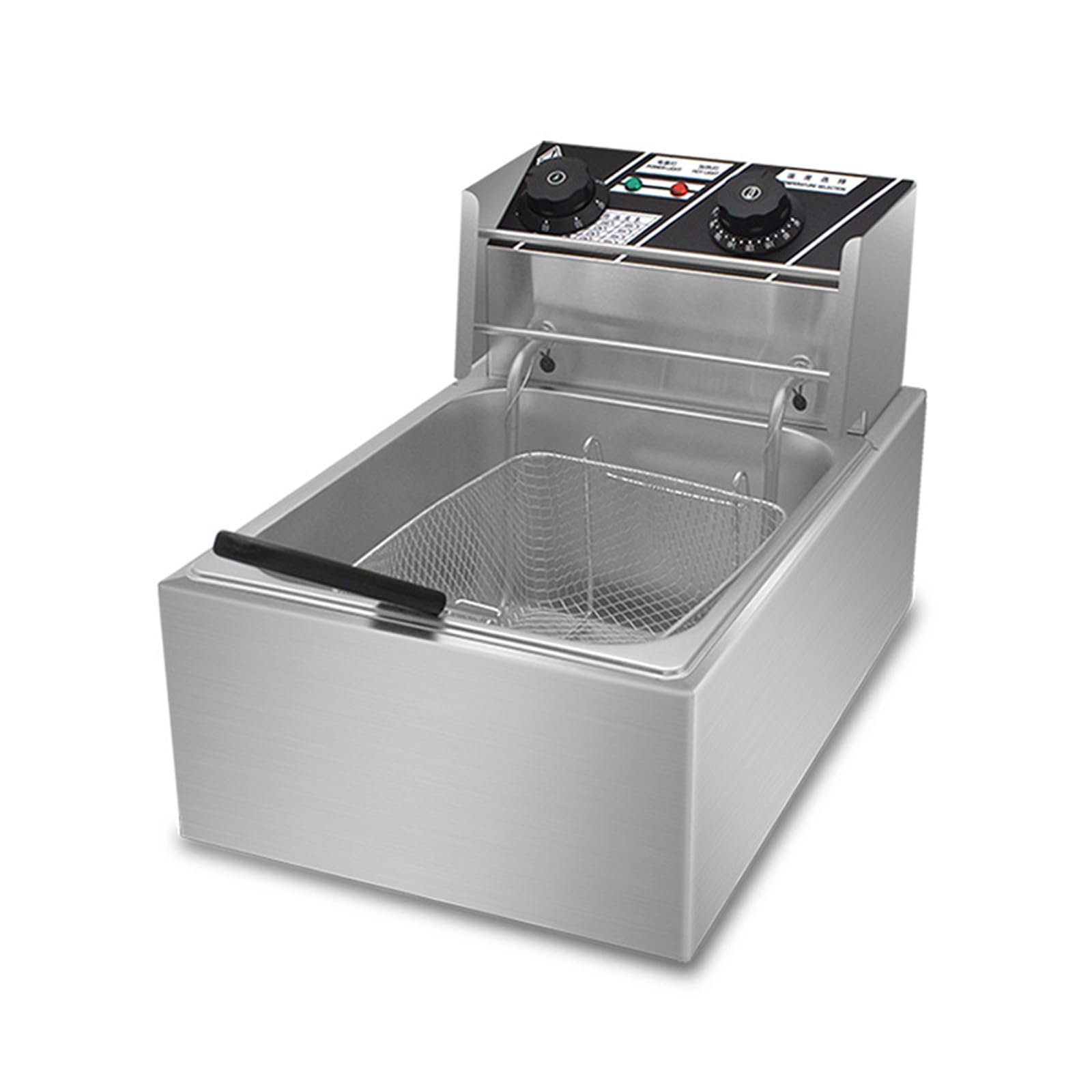 Pddolw Commercial Electric Deep Fryer with Basket - 2500W Snack Fryer with Timer for French Fries, Home & Restaurant Use A-6L