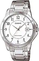 MTP-V004D-7B Relógio de aço inoxidável com mostrador branco, Prata, Casual