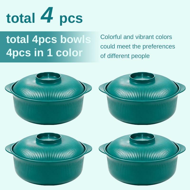 Image of Green 40oz Cereal Bowls with lid set of 4,Microwave Safe,Family&Camping