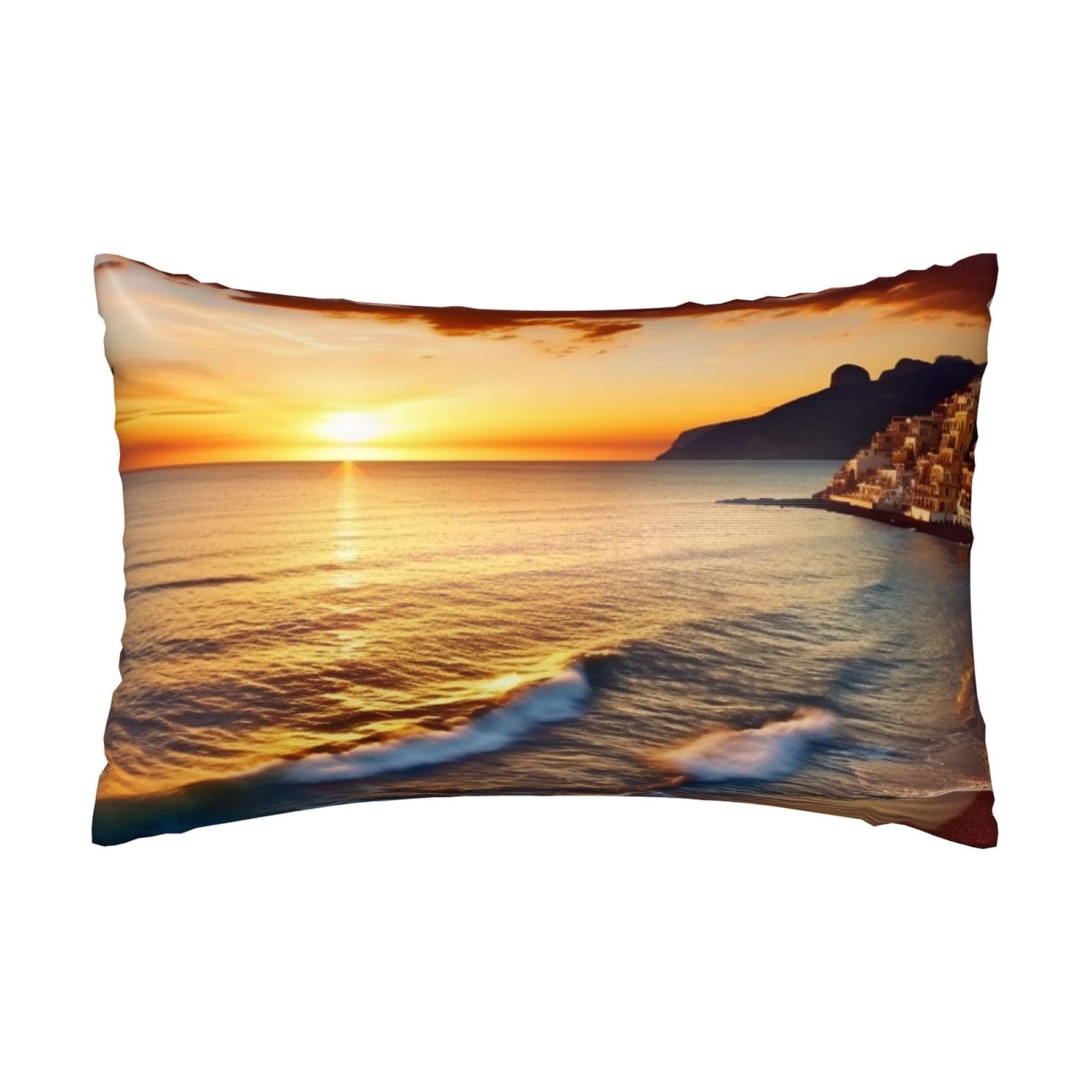 Satin Pillowcase for Hair and Skin, Seaside Sunset Pillow Case Queen Size 20x30 Inches, Cooling Silky Pillowcases with Zipper Ultra Smooth and Soft Pillow Cover for Sleeping