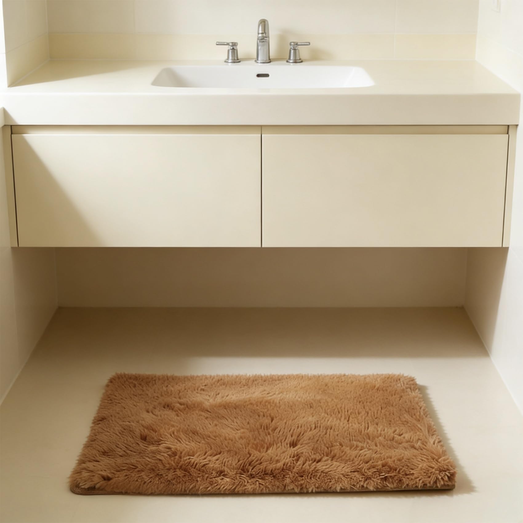 Tapis de salon haut de gamme 230x75 cm élégant marron à poils longs