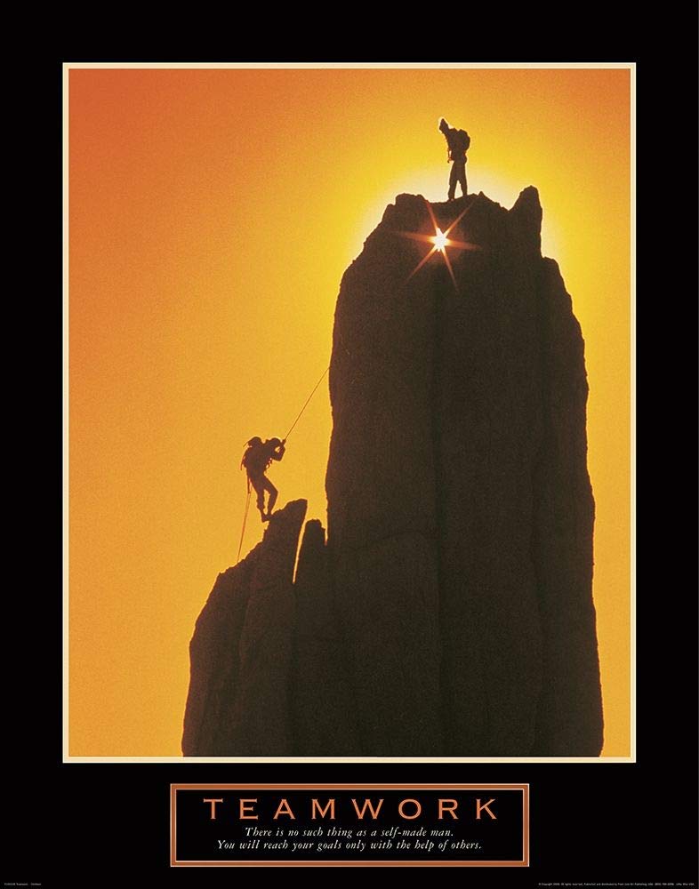 Sentirsi a casa TELA-TELA-Lavoro di squadra-Tramonto-Scalatori-Frontline-Giochi-&-Sport-Fine-Art-stampa-incorniciato-su legno-barre-cm_27x22_in