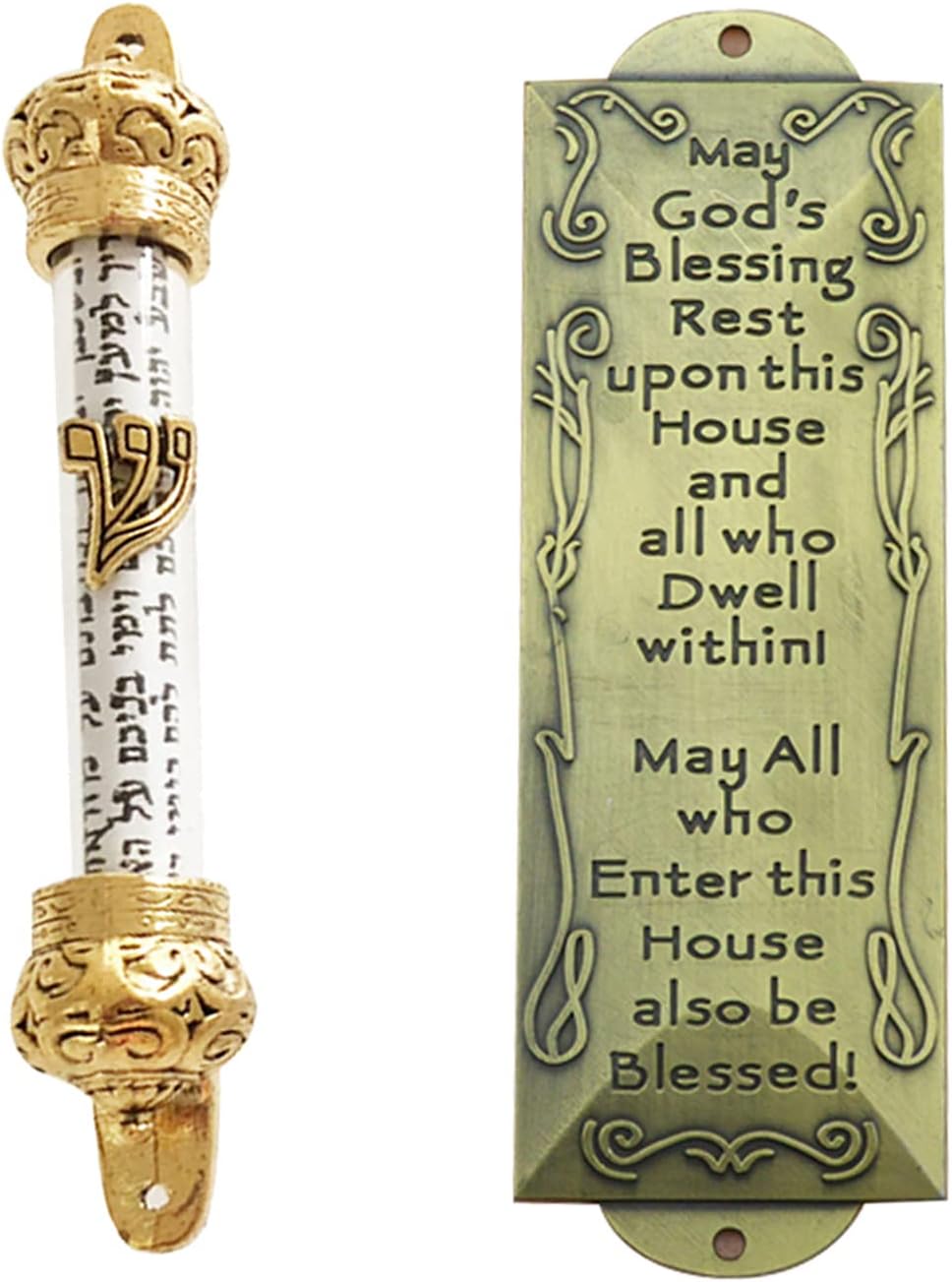 2 pcs Jerusalem Mezuzah Case Gold Plated Jerusalem Mezuzah Door Hanging Decorations Judaism Handmade Artwork Israel Gift