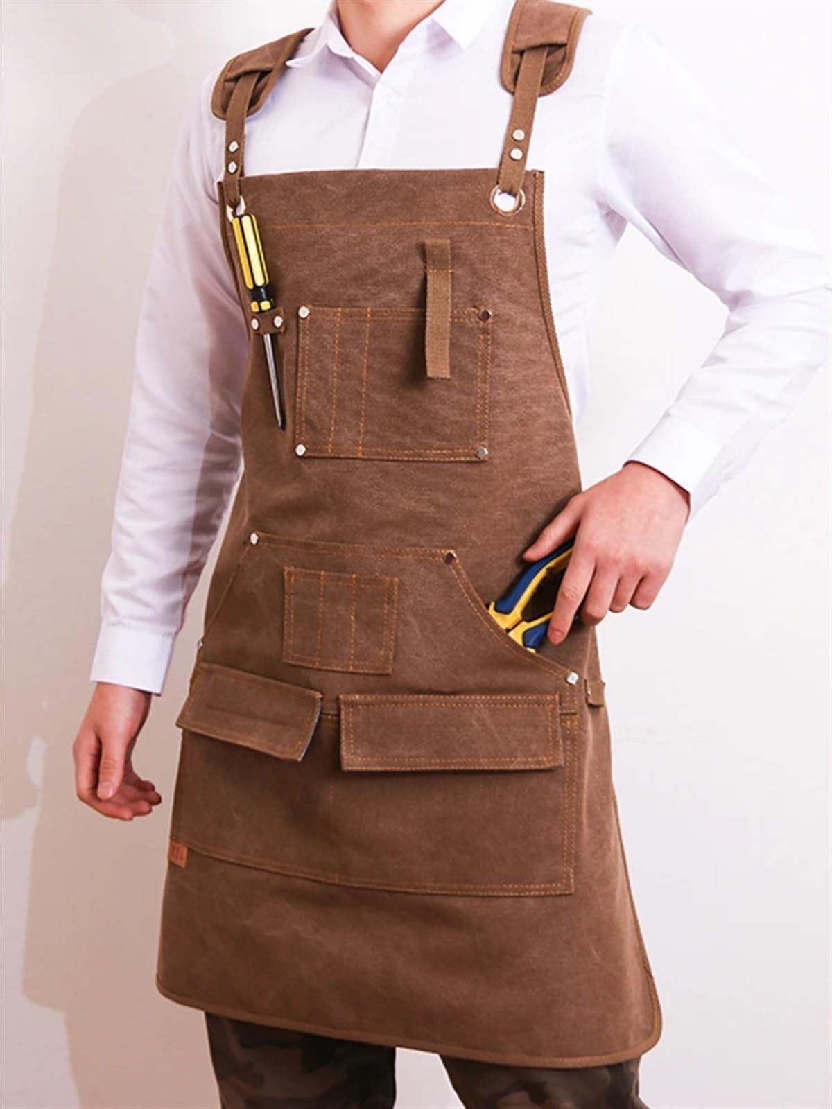 Delantal de Trabajo Delantal de barista cocina Unisex algodón y lona a la moda for mujer, hombre, Chef, camarero cuero, cafetería, tienda, uniforme peluquería barbacoa