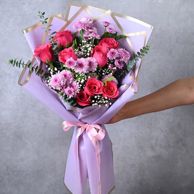 FlowerAura Fresh Live Premium Flower Bouquet of 8 Pink Roses & 4 Daisy For Birthday & Anniversary Gift, Wedding Gift, Mother's Day Gift, Love & Romance Gift, Father's Day Gift (Same Day Delivery)-image-15