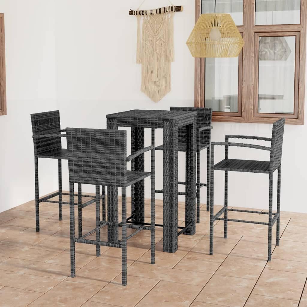 5 Piece Patio Bar Set with Armrest Poly Rattan Gray,Outdoor Patio furnature,Outdoor Furniture,Patio Set,Balcony Furniture,for Patio,Garden,Poolside,Backyard