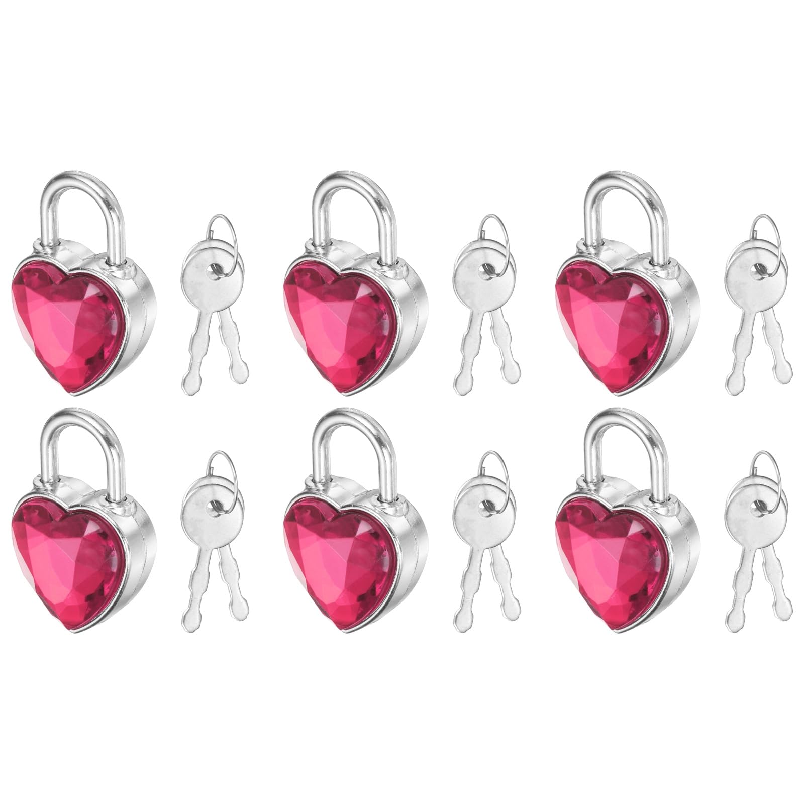PATIKIL 6Pcs Mini Diary Padlock, Small Metal Heart Shaped Lock Mini Keyed Padlocks with 2 Keys for Diary Book Suitcase Jewelry Box Backpack Luggage, Deep Pink