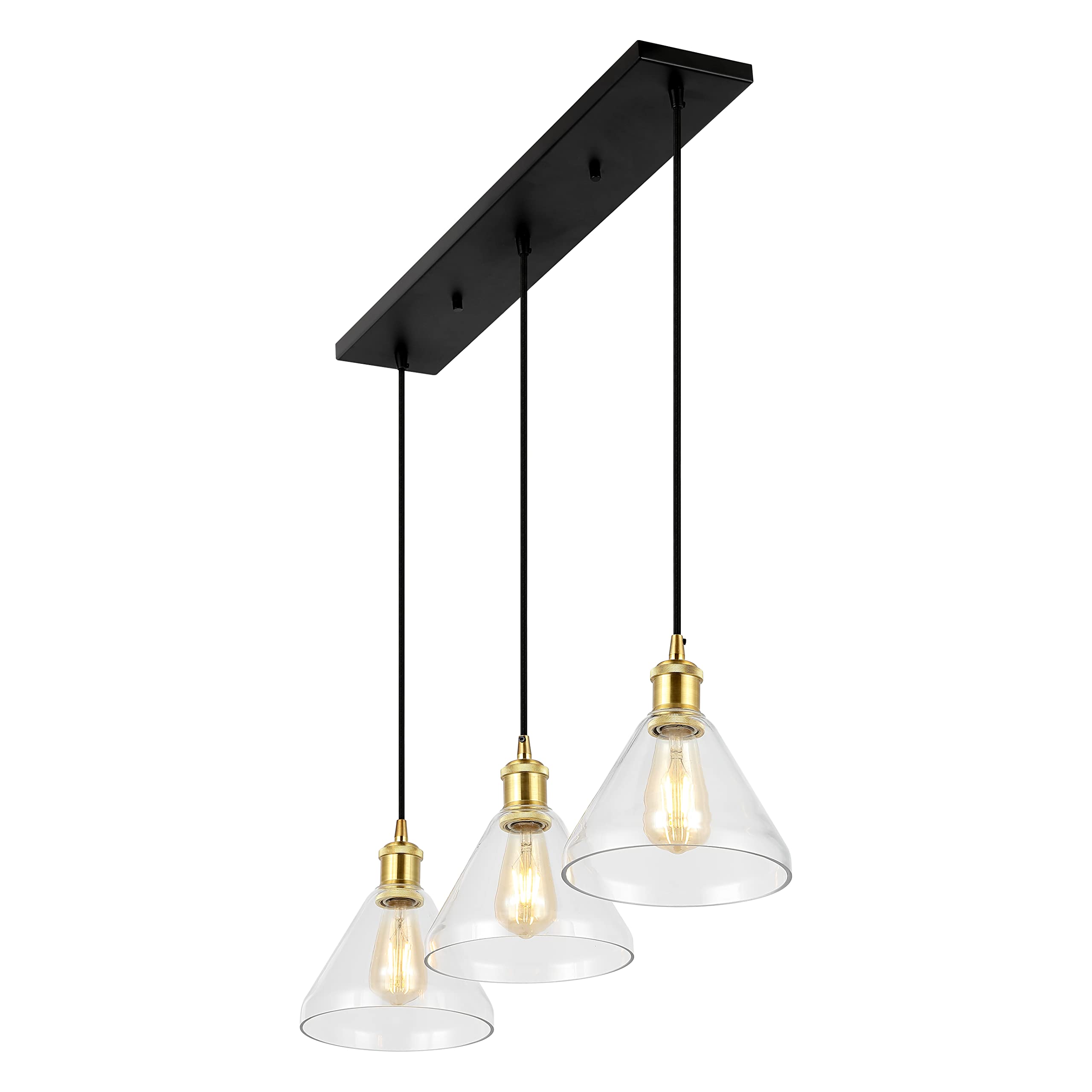 JONATHAN Y JYL1123A Kiawah Island 30.5" 3-Light Metal/Glass Contemporary Modern LED Pendant Midcentury Transitional Farmhouse Dimmable Dining Room Living Room Kitchen Foyer Bedroom, Brass Gold/Black