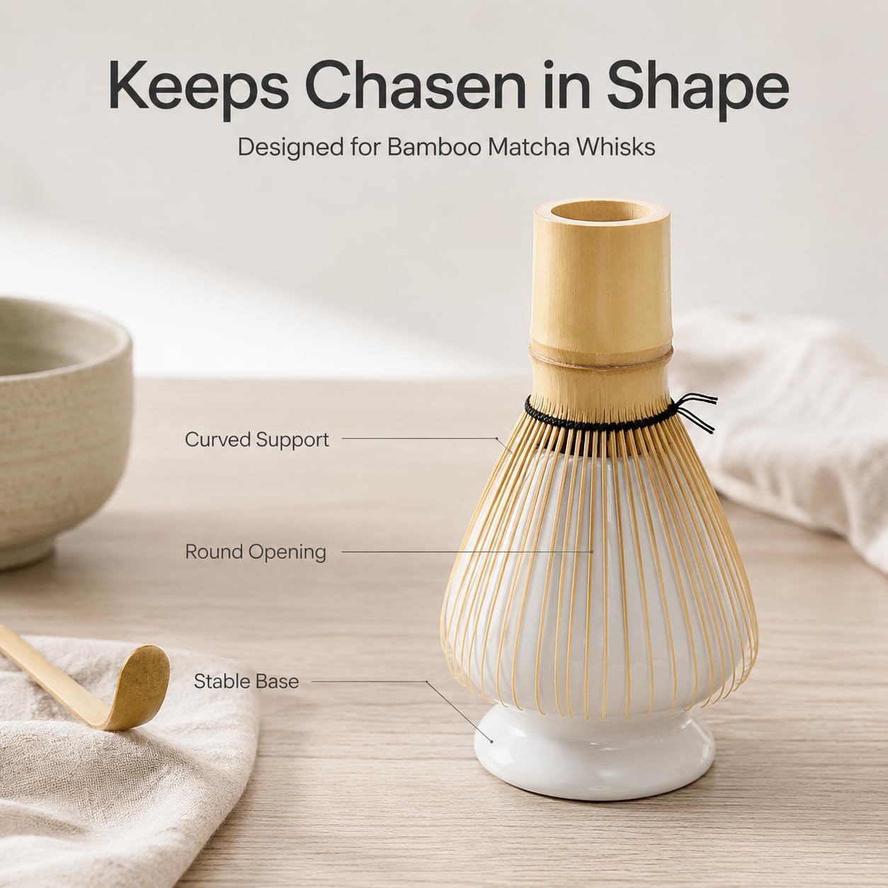 Ceramic Matcha Whisk Holder Stand, White – Protects Shape.