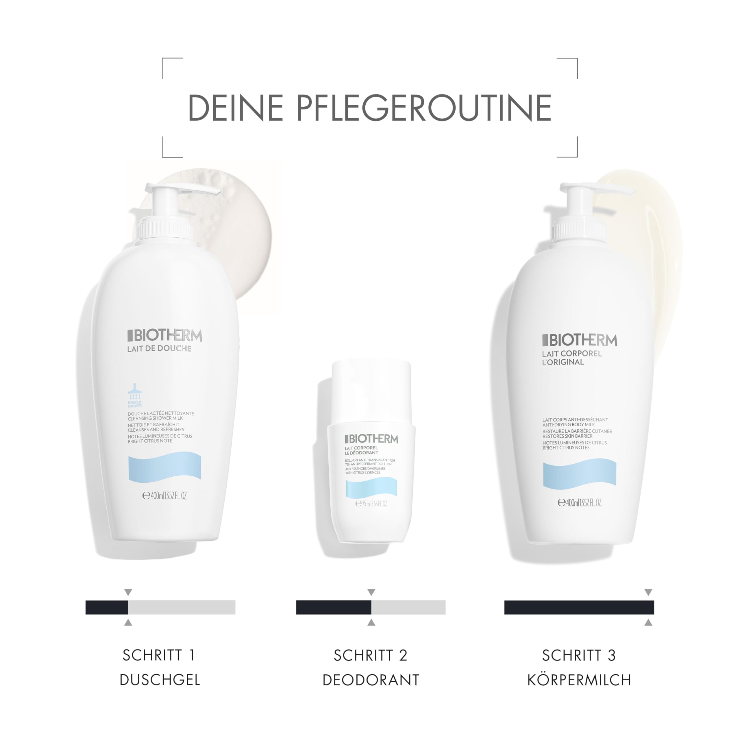 Biotherm Lait Corporel Deo Roll-On, pflegendes Deodorant mit fruchtigem Duft von Orange, Mandarine und Bergamotte, schützender Deoroller für Damen, gegen Schweiß und Achselnässe, 75 ml