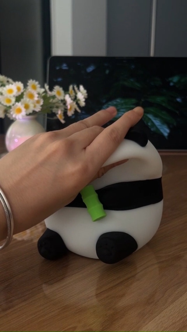 Image of Cute Panda Night Light for Kids, 50-Hour Battery Life Rechargeable Silicone Squishy Lamp, 2 Brightness Settings Tap Control Nursery Light for Baby Room Decor