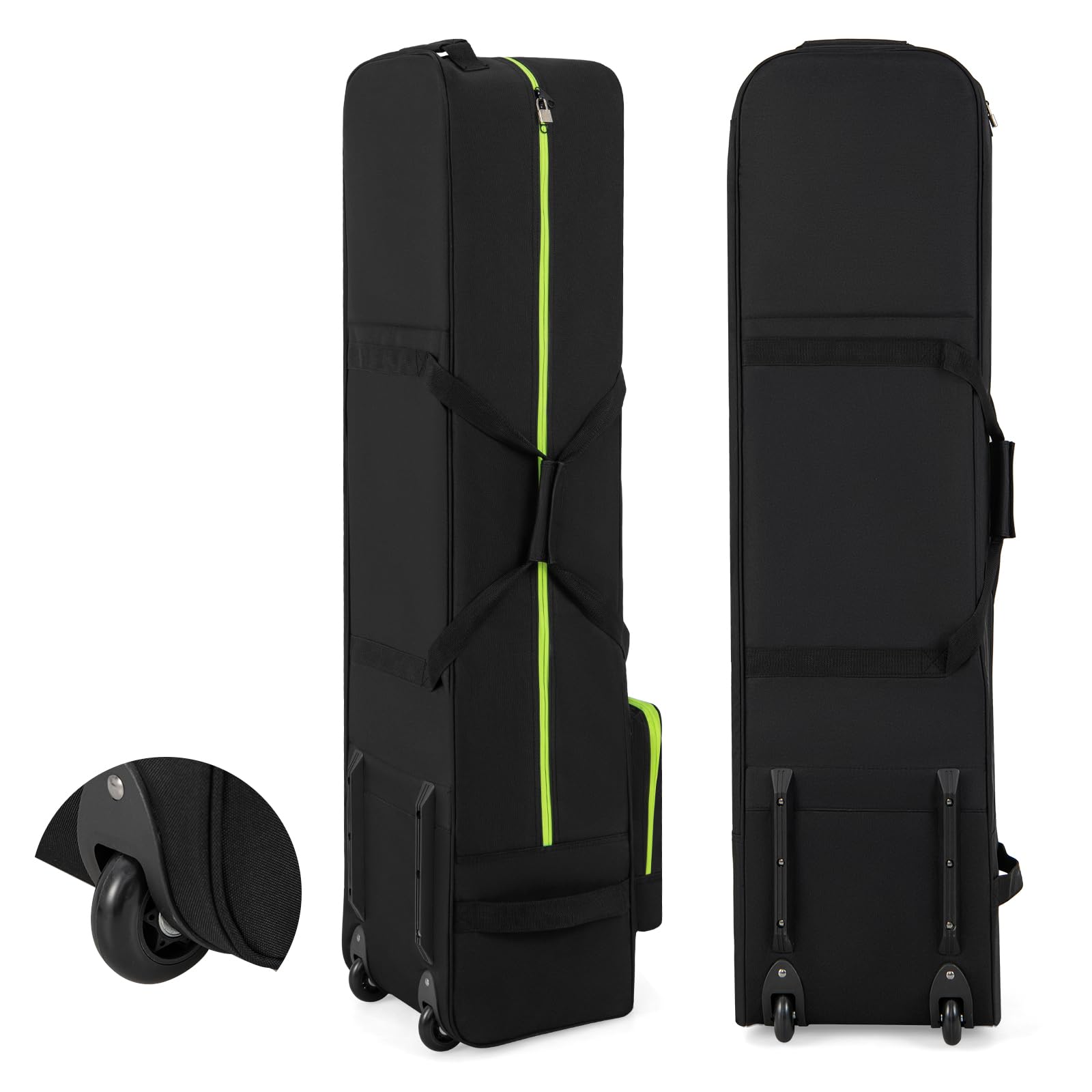 GYMAX Golf Reisetasche mit verstärkte Räder, tragbare Golftasche mit Aufbewahrungstasche & Griffe, Golfschlägertasche mit Reißverschluss für Fluggesellschaften