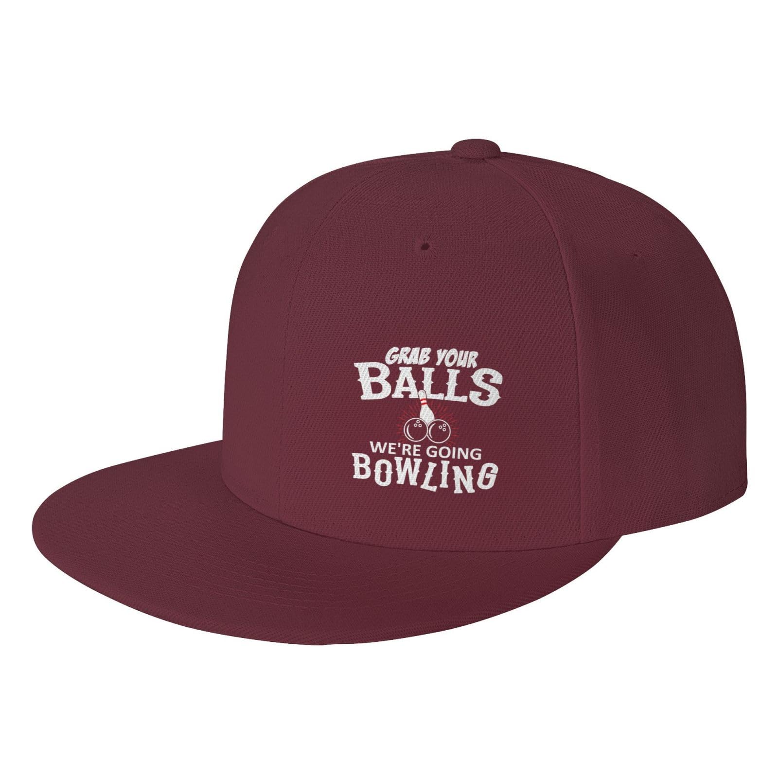 Grab Your Balls We're Going Bowling Hat Adjustable Snapback Trucker Hat Funny Flat Bill Baseball Cap for Men Women Hip Hop
