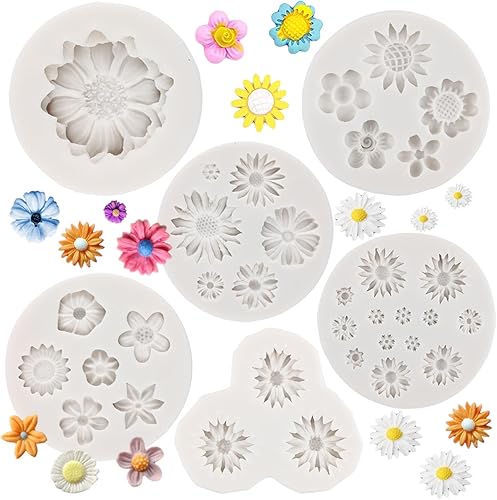 Miniatura 1 de MINFEIDMS Moldes de silicona para pastel de fondant, margarita, rosa, crisantemo, flores pequeñas, para decoración de pasteles, pasta de goma de
