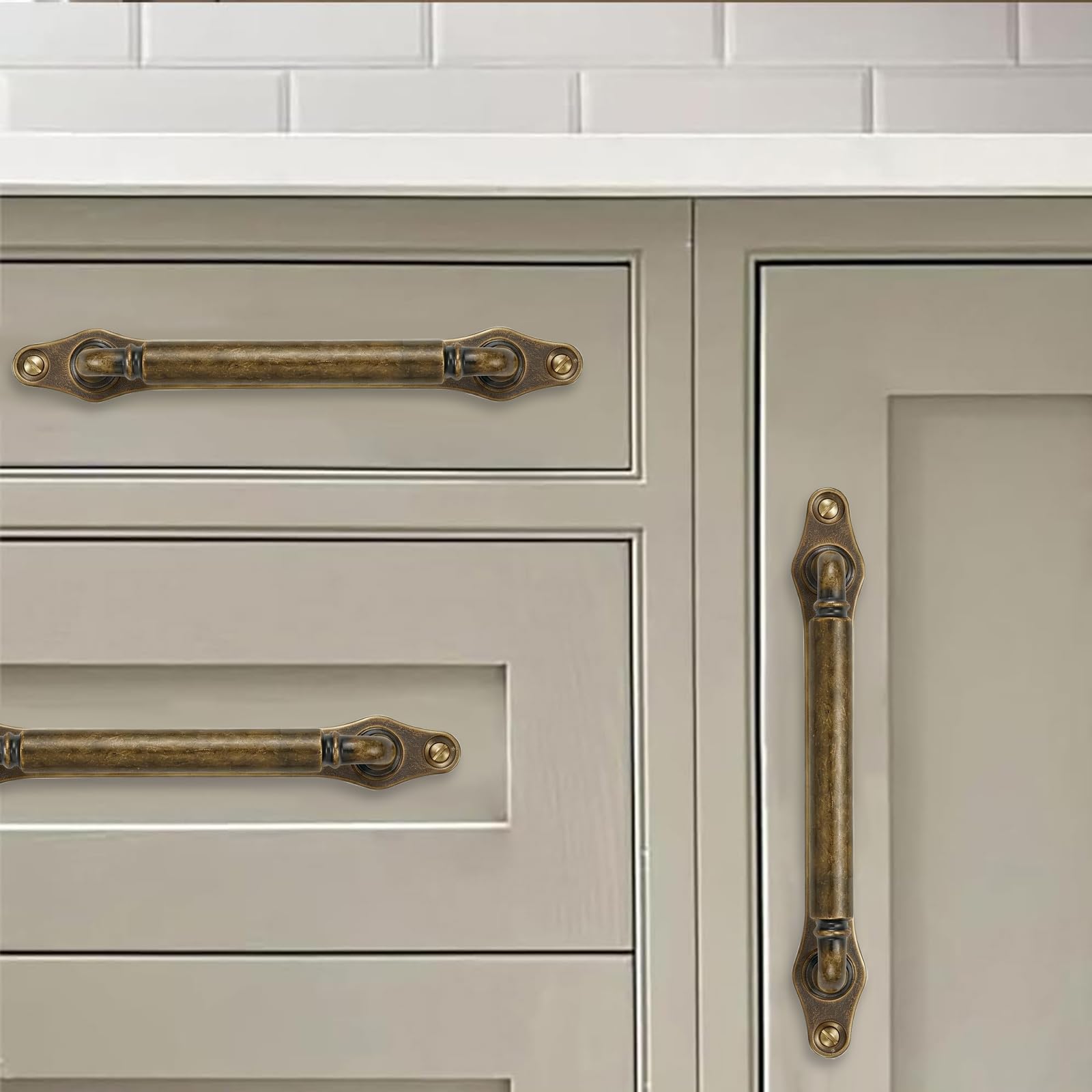 KHTUMEWARE-279BP Antique Brass Cabinet Pulls CTC 3 in (76 mm) 5-Pack in Antique Brass — KHTUMEWARE