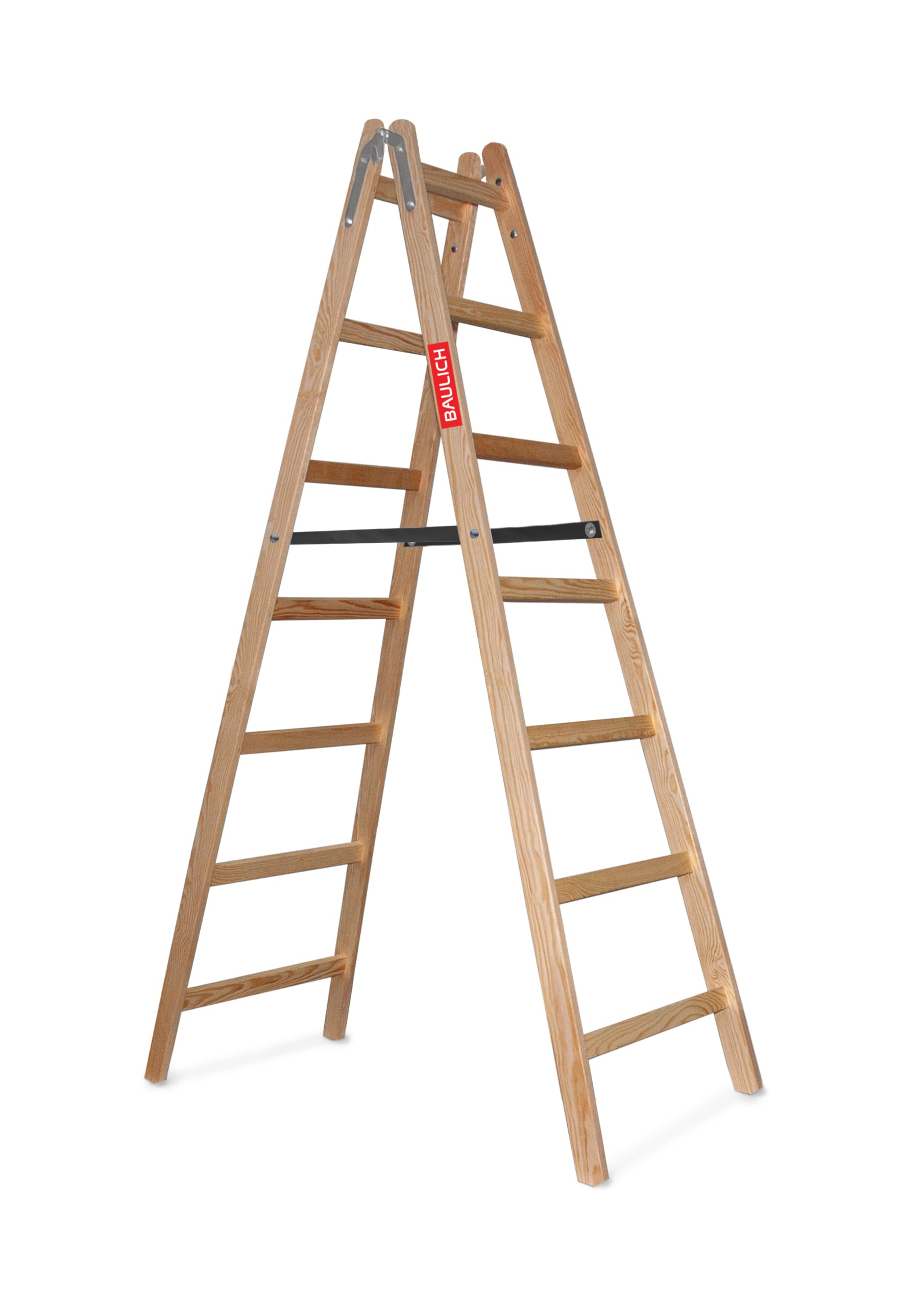 Escalera de Madera para Pintar 2x7 - Estructura desplegable y Extensible - Peldaños impregnados para Trabajos de reparación, Pintura de Interiores y renovación