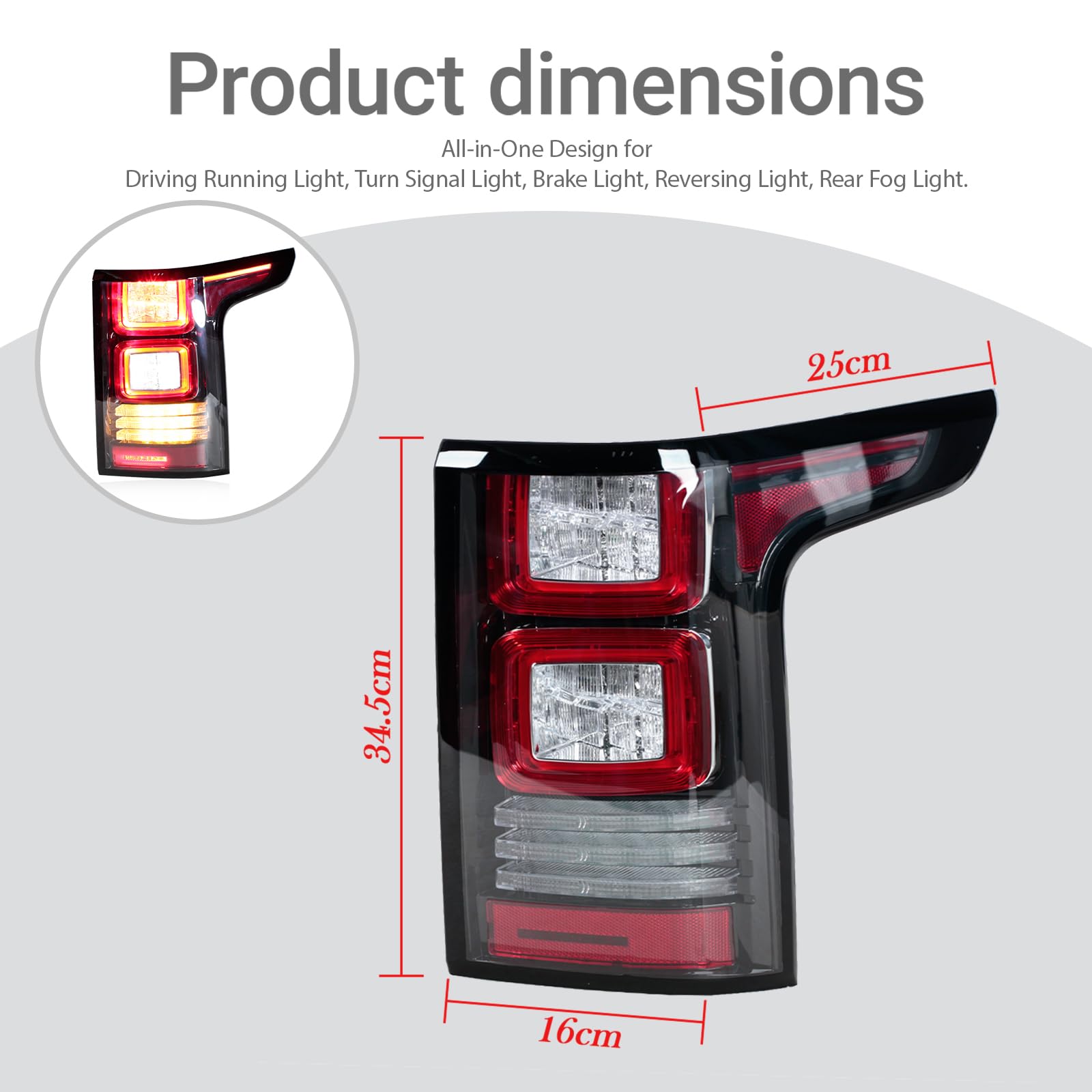 Black LED Tail Light Assembly For Land Rover Range Rover L405 (2013-2021) – Smoked Lens, Direct Fit
