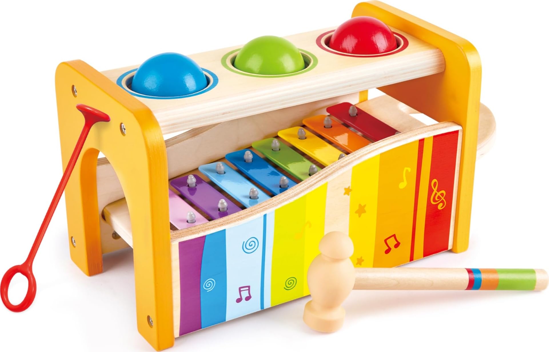 Hape Multifunctional Pound & Tap Bench with Slide-Out Xylophone | Durable Wooden Musical Pounding Toy for Toddlers 12 Months and Up