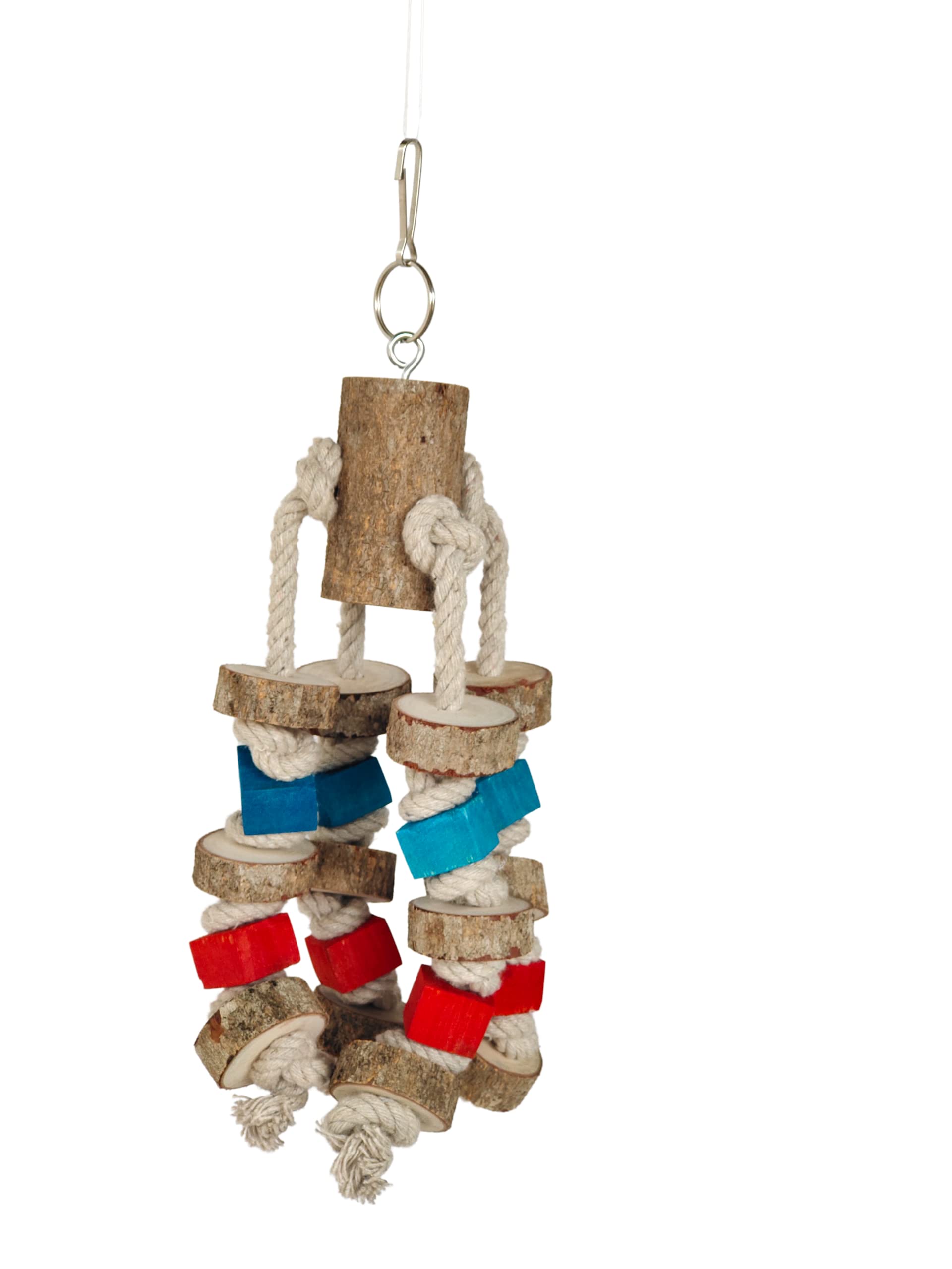 KSK 12'' Parrot Chewing Toy Bird Bite Toy with Colorful Wood Beads, Multicolored Natural Wooden Block Cage Toys for Macaw African Grey Cockatoo Parakeets(Medium)