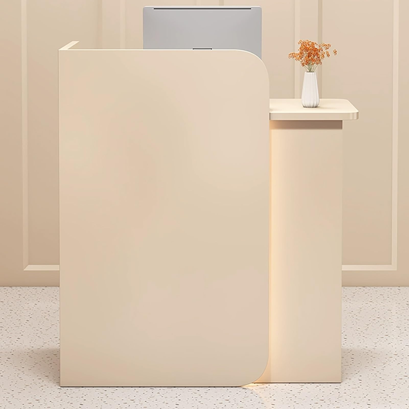 Generico Bancone Reception, banco Vendita, Cassa, armadietto Ufficio con cassetti, Moderno bancone Reception con cassetto con Serratura, Striscia LED, Ideale per Ufficio o Salone - Beige (100x45x100c