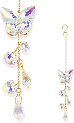 Butterfly Ornaments Crystal Glass Butterflies Keychain Car Charms Butterfly Gifts For Girlfriend Mom Rear View Mirror Accessories Hanging Ornaments Bling Keychains For Women